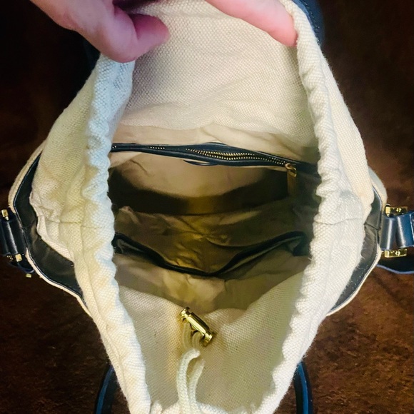 Tory Burch Vintage Convertible Canvas & Leather Crossbody Bucket Bag - Picture 3 of 6